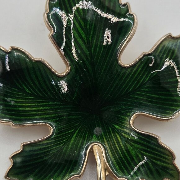 VTG Brooch GoldTone Maple Leaf Green Enamel Fairy Cottage Core Boho Canadian Pin - Picture 10 of 14